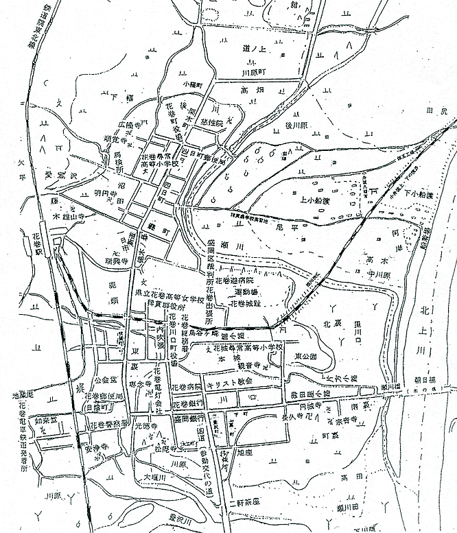 地図：昭和初期の花巻中心市街地とその周辺